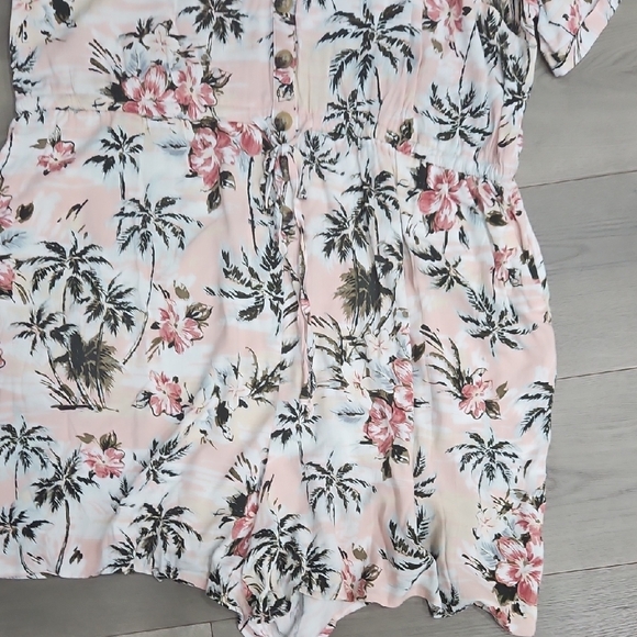 Torrid Floral Palm Print Romper- Pink and Green - Picture 4 of 6